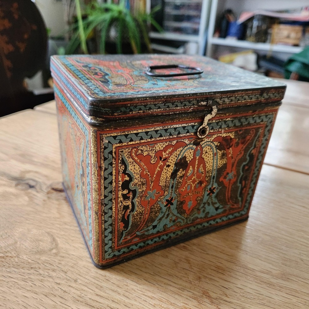 Antique 1920s Biscuit Tin‎ Uneeda Nabisco Art Nouveau Red Blue